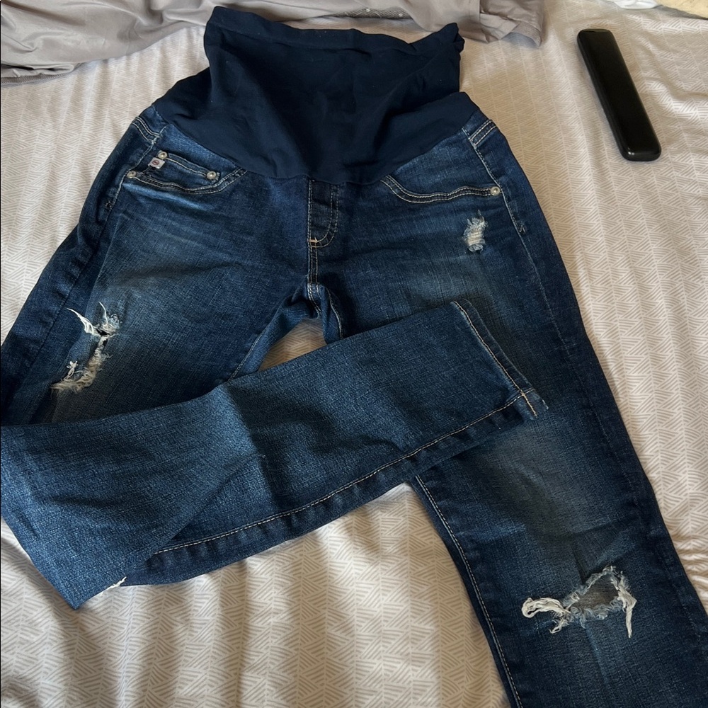 AG Adriano Goldschmied Navy Distressed Jeggings